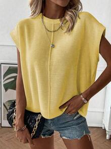 优雅女士宽松白色短款针织背心 - 休闲街头风无袖圆领上衣，简约复古风格，适合返校季、秋冬季以及圣诞节、感恩节和新年等场合。