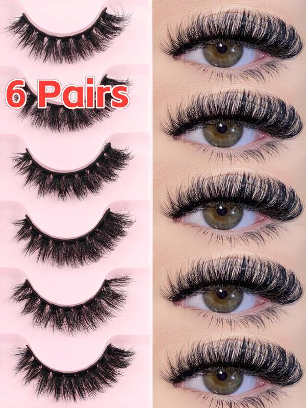 MKHLINA 6 paires de faux cils naturels doux et moelleux, effet fourchu et touffu. Faux cils en mink réutilisables et imperméables. Parfaits pour un port quotidien, les carnavals, les fêtes, les festivals de musique, les mariages et plus encore. Essentiels pour les débutants (P388-F6)
