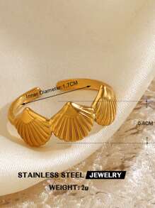 1pc Stainless Steel Fashion Ocean Element Spiral Shell & Starfish Ring, Suitable For Women Beach Holiday Travel Wear