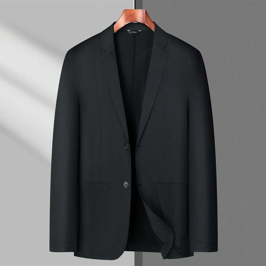Men's Summer Lightweight Long Sleeve Blazer Jacket, Plus Size, Breathable - Black - View 1