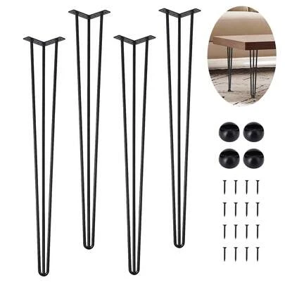 4PCS schwarze Haarnadel-Möbelbeine, Metalltischbeine für Nachttisch, Couchtisch, Schreibtisch, etc. mit Gummibodenschutz
