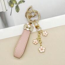TTOBS 1pc Elegant Leather Key Chain With Lovely Flower Pendant - Durable, Fashionable And Multifunctional Keychain For Women - Variety Of Colors, Perfect Accessory And Gifting Idea For Car Owners