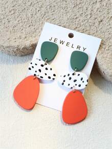 1 Pair Women Dotted Ceramic Texture INS Design Color Contrast Elegant Acrylic Long Dangle Earrings