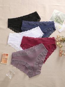 5条装对比色蕾丝透气内裤