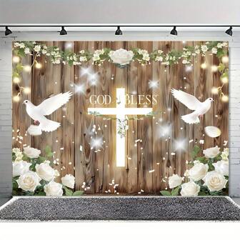 1 Piece, 5X3Feet/7X5 Feet Country Wood "God Bless" First And Baptism Background-Multifunctional Vinyl Photo Props, Suitable For Indoor/Outdoor Decoration, Multiple Sizes Available