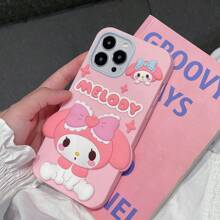 Sanrio Custodia protettiva in silicone 3D, compatibile con Apple 16/15, con motivi cartoni animati carini rosa e Melody della linea Sanrio, per la piena copertura del telefono