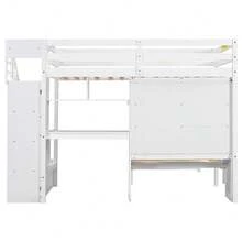 MERAX Twin Over Twin Loft Bed With Built-In Desk And Staircase, With Storage Compartments And Shelves, White/Natural - 白色 - 查看 7