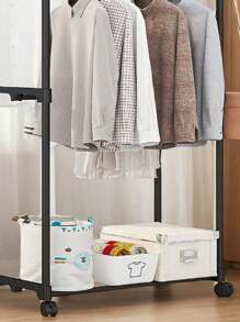 1pc Easy Assemble Floor Standing Drying Rack, Single Rod Double Rod Storage Rack, Garment & Hat Rack, Balcony Drying Rack With Swivel Wheels, Movable Storage Organizer
