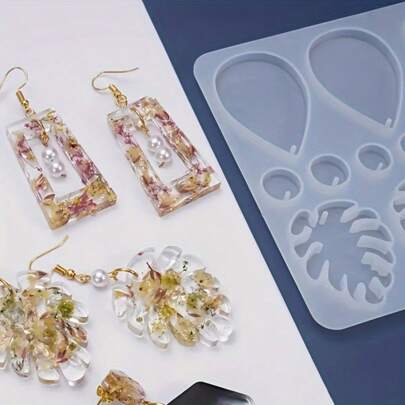 1pc Diy Resin Earrings Pendant Resin Silicone Mold Handmade Leaf Shape Geometric Earrings Pendant Jewelry Earrings Boho Style Flat Panel Mirror Silicone Mold