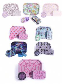 3 Pieces Set, Entry-Level Set With Multiple Prints - Including Metal Rolling Tray, Grinder, And Iron Box, Stylish Design, Perfect Gift For Halloween And Christmas!