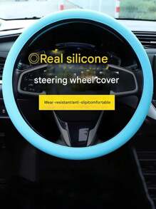 1pc Car Silicone Steering Wheel Cover Men And Women Summer Fashion Sweat-Absorbent Non-Slip Handle Cover Universal Four Seasons Thin Soft Ice-Cold Steering Wheel Cover Car Universal Silicone Thin Steering Wheel Cover Wear-Resistant Comfortable Feel Essential Supplies
