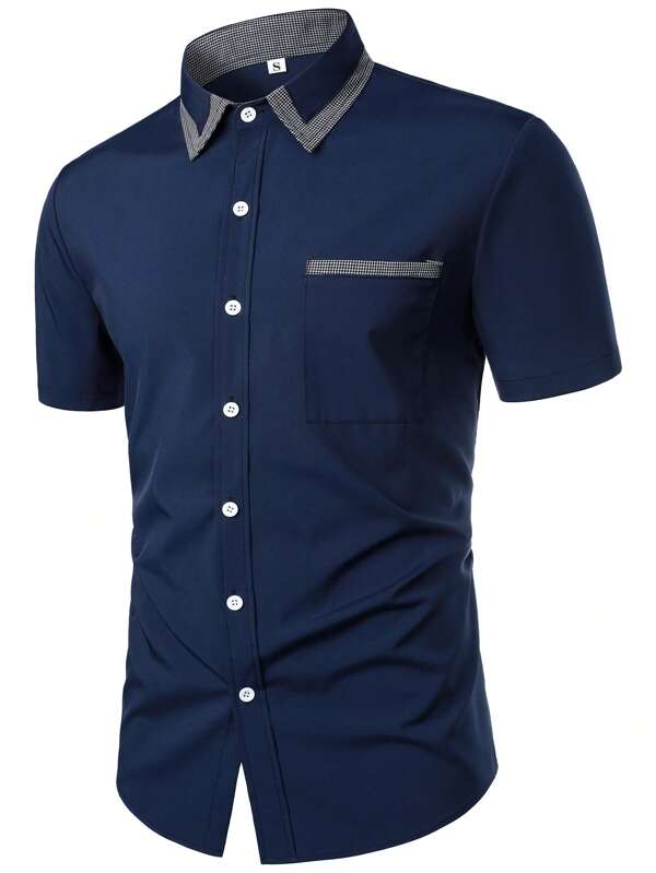 Chemise décontractée à manches courtes avec boutons et carreaux pour hommes, idéale pour les affaires et les vacances