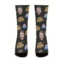 1 Pair Of Custom Birthday Socks: Printed With A Man's Face And The Words "Happy Birthday", Is A Unique Gift For Men - Men's Novelty Socks, Family Custom Socks, Individual Custom Socks, First Year Gift, First Year Custom Socks