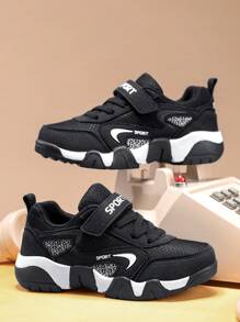 1 par de zapatos deportivos casuales clásicos, livianos y transpirables de malla, con correa, unisex para niños, aptos para correr, uso diario y la escuela