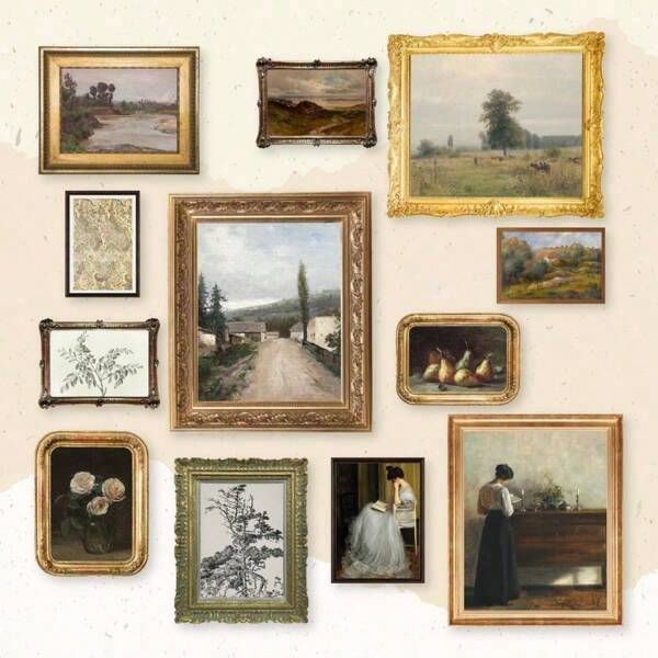 12Pcs,Wall Arts Prints Pictures Posters,Travel Landscape Vintage Farmhouse Antique,For Home Bedroom Wall Decor Moody Gallery Wall Decor,No Framed