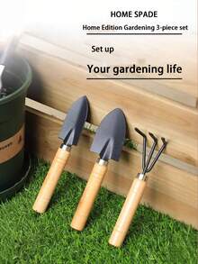 3 件/1 件迷你尺寸花园工具套装木柄金属头手动园艺工具，经典天然木棕色/黑色钢人体工程学形状优质建筑种植挖掘耙用品室内外植物多肉植物盆景家庭园艺礼物（轻微划痕不影响使用）