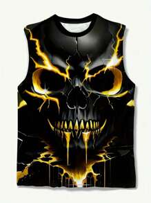 Men's Plus Size Skull Print 3D Digital Knit Fabric Sleeveless Summer Fitness Training Casual Basketball Sport Tank Top