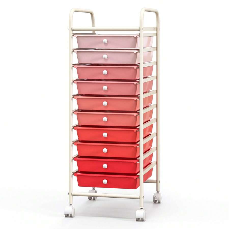 10 Drawer Rolling Storage Cart Scrapbook Paper Office School Organizer Gradient - Coral Pink - View 1