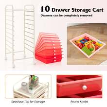 10 Drawer Rolling Storage Cart Scrapbook Paper Office School Organizer Gradient - Coral Pink - View 4