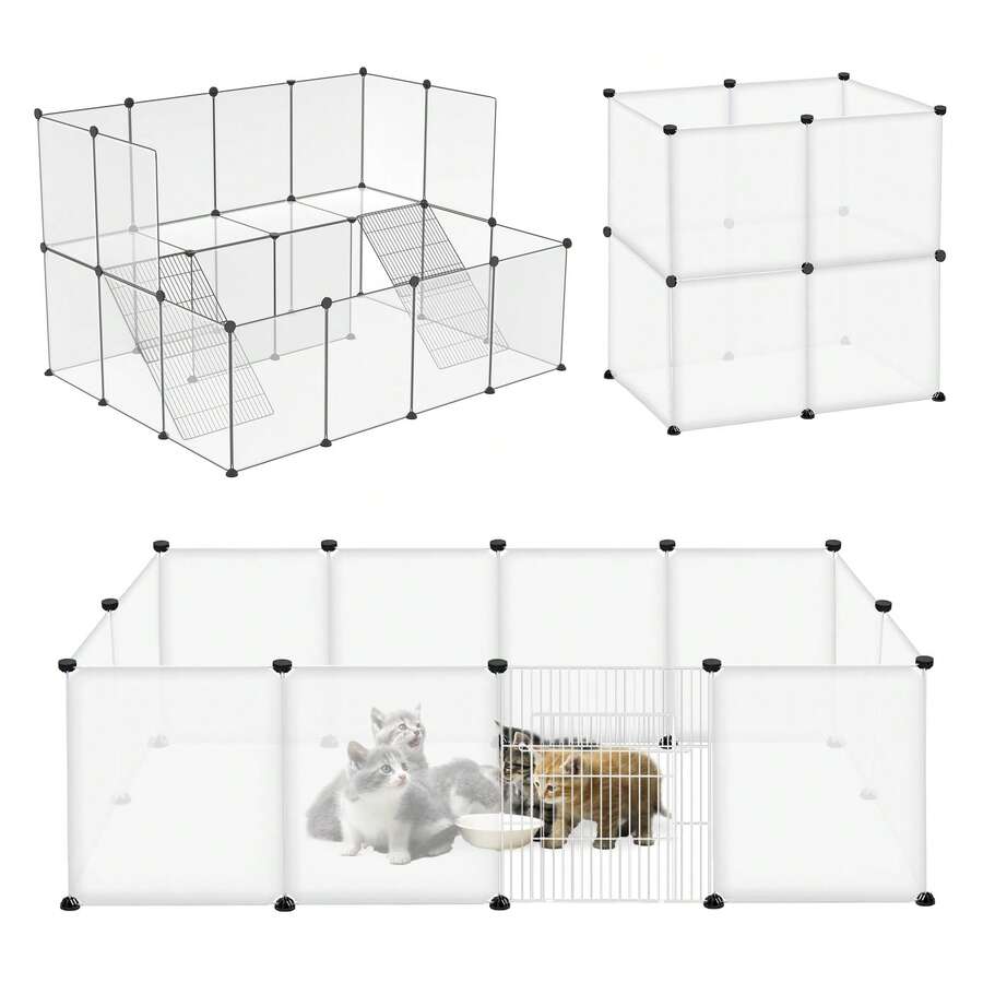 Outdoor Enclosure For Rabbits, Cat Cage Playpen, Guinea Pig Enclosure, Small Animal Enclosure Made Of Plastic, Enclosure For Hamsters, Rabbits, Hedgehogs, White - Clear - View 1