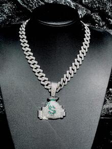 一套男士嘻哈镀金现金袋吊坠项链+绿色手表挂饰