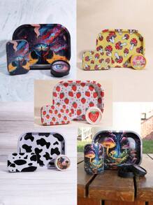 3 Pieces Set, Entry-Level Set With Multiple Prints - Including Metal Rolling Tray, Grinder, And Iron Box, Stylish Design, Perfect Gift For Halloween And Christmas!