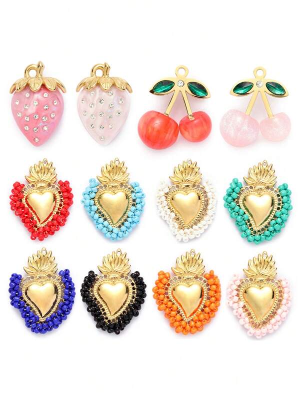3pcs/Lot Stainless Steel Enamel Jewelry Set Strawberry Earrings & Cherry Heart Necklace Pendant Colorful DIY Charm For Women