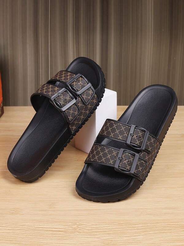 Chinelos masculinos de luxo com estampa floral, chinelos casuais de moda para estudantes e resorts de praia antiderrapantes