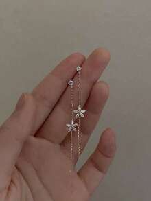 1 Pair Fashion S925 Sterling Silver Long Tassel Flower Earrings, Elegant Jewelry Gift For Women, Girlfriends, Friends, Holidays - Tassel Flowers - View 1