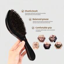 2pcs Men's 360 Degree Wavy ABS Plastic Black Oval Wooden Beard Brush Set, Beard & Hair Styling Tool, Grooming Cleaning Brush