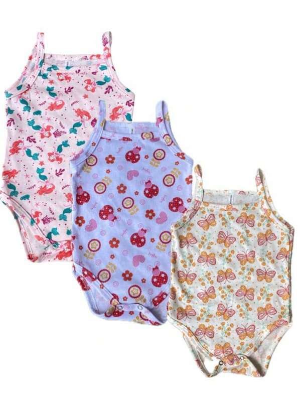 Kit 3 Body Alcinha Estampado 100% Algodão Body Bebê Roupas Para Enxoval  Maternidade Regatinha Infantil