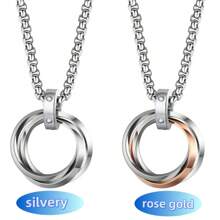 1pc Men's Titanium Steel Triple Ring Colorful Pendant Necklace - Casual & Party Accessory Necklace, Unique Pendant Design, Fashionable Ring Scale
