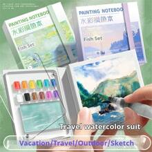 1 blocco da schizzo portatile mini acquerello con vassoio per i colori - 50 fogli, carta di media spessore, ideale per artisti in movimento (i colori non sono inclusi), Festa della Mamma, regalo per la mamma