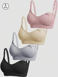 4pcs/Set Pregnant & Nursing Front Clasp Bra, Comfortable Maternity Lingerie