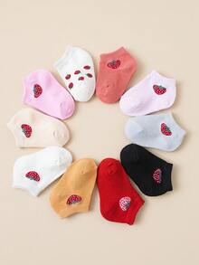 10 Pairs Of Baby Girls Spring And Summer Boat Socks Toddler Cute Strawberry Pattern Comfortable Socks - Multicolor - View 3