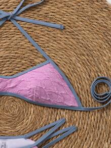 Patchwork Contrasting Color Trim Bowknot Bikini Set