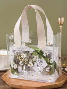 10-1pc Simple Double Handle Waterproof Flower Gift Tote Bag, Foldable Flower Bouquet Packaging Hand Carry Bag, Delicate Flower Box With Handle For Gift Wrapping, Small PVC Bag, Mini Transparent Gift Bag With Handle, Plastic Gift Bag With Handle Transparent Handbag, Rectangular Wedding Gift Packaging Bag - Multicolor - View 6