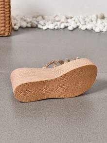 Women 2025 New Rhinestone Thick Bottom Platform Outdoor Slippers.Fashion Wedge Casual Versatile Elevated Sandals.Casual Rhinestone High Heel Wedge Light Weight Women Slides - Champagne - View 8