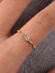 1 件单锆石戒指 S925 纯银精美优雅戒指精美珠宝礼物节日礼物生日礼物女士日常佩戴 - 7顆小碎鑽戒指 - 查看 5