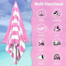1 PC Large Oversized Beach Towel 31''x71'', Microfiber Pool Towel, Pink Striped Quick Dry Cabana Swim Towel - Pink - View 2