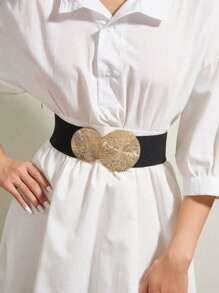 1pc Women's Vintage Elastic Waist Belt With Large & Small Circles, Suitable For Coats, Dresses, Etc. Halloween Leopard Print
