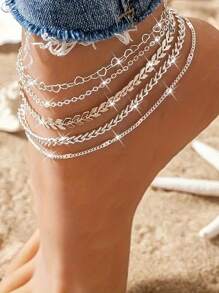 Pulseiras de tornozelo douradas/prateadas para mulheres, tornozeleiras douradas para mulheres, conjunto de tornozeleiras de strass com corrente brilhante à prova d'água, pulseiras de tornozeleira em camadas empilháveis para mulheres, joias douradas de praia, presente