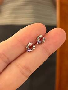6pcs/Set Stylish Purple Geometric Unicorn, Starry Diamond, Heart & Moon Stud Earrings Set