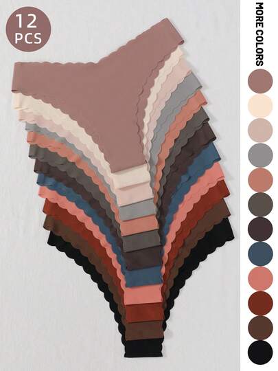 (12pcs) Women Comfortable Breathable Cute Colorful Wave Print Seamless Underwear, Suitable For Daily Wear, Sports, Yoga, V-Waistband