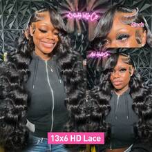 13x6 Body Wave Lace Front Wigs Human Hair Pre Plucked 250 Density HD Transparent Lace Frontal Wigs Human Hair For Women 9A Glueless Wigs Human Hair With Baby Hair 36Inch - Natural Black - 查看 5