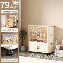 Foldable Transparent 2-Door Children Wardrobe With Drawers, Storage Cabinet Organizer Rack, No Assembly Required
