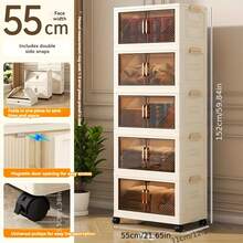 5/3/1层多功能五层折叠收纳柜，大容量收纳 - 万向滚轮可360°旋转 - 节省空间 - 双门设计，适用于存放衣服、床上用品、零食、文具、鞋子、包包等，大容量收纳 正装 裤子 鞋子 牛仔裤 靴子 裙子 卧室，收纳盒，家居收纳，白色T恤女，黑色裤子女，女士冬装，连衣裙，