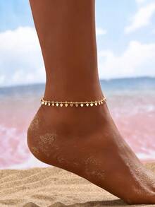 1pc Minimalist Retro Heart Shape Tassel Anklet, Suitable For Summer Holiday And Casual Wear - Gold - View 1