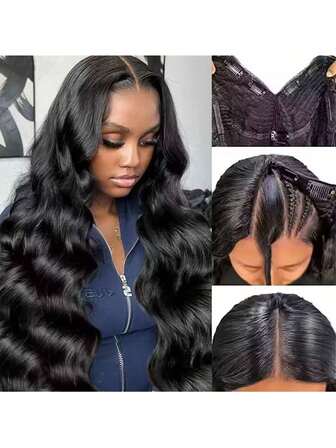 ZHENDEFA 150% Density Brazilian Virgin Hair V-Part Wig, Upgraded U-Part Wig, Water Wave, Suitable For Beginners, No Sewing, No Glue Required, Natural Black Color