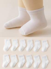 5/10 Pairs White Baby/Toddler Socks, Non-Binding, Suitable For Spring/Summer - White - View 2